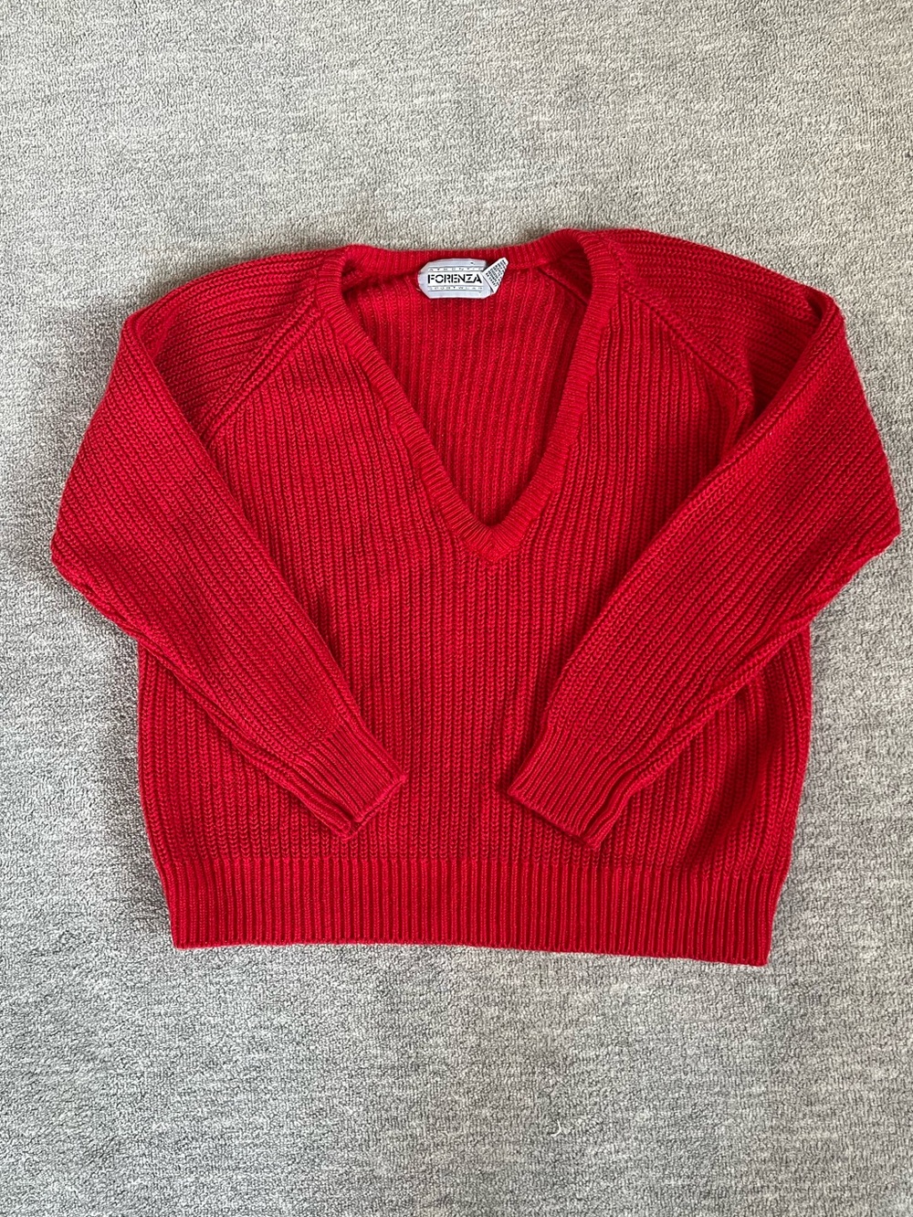 Forenza 80’s Vintage Red V-Neck Ribbed Knit Sweater Sz. XL